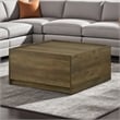 Trav Square Coffee Table- 2 Drawer- Raised Lip Tray Top- Brown 32 Inch