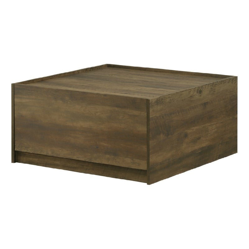 Trav Square Coffee Table- 2 Drawer- Raised Lip Tray Top- Brown 32 Inch