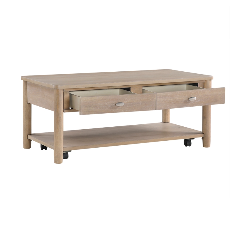 Neka Coffee Table- Farmhouse Natural Brown Wood and Veneer- 48 Inch