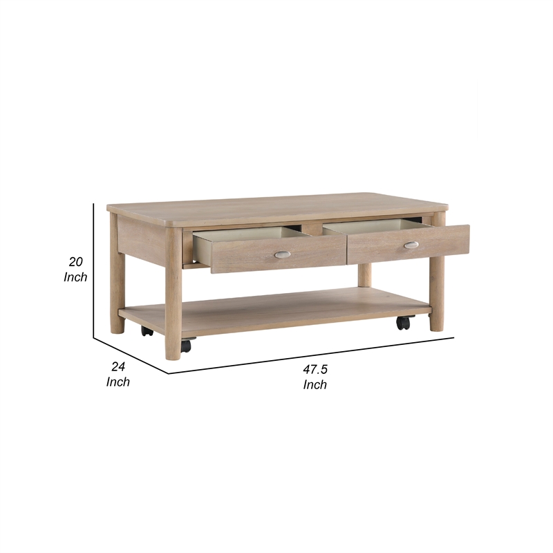 Neka Coffee Table- Farmhouse Natural Brown Wood and Veneer- 48 Inch