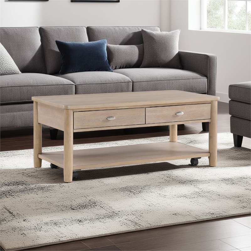 Neka Coffee Table- Farmhouse Natural Brown Wood and Veneer- 48 Inch