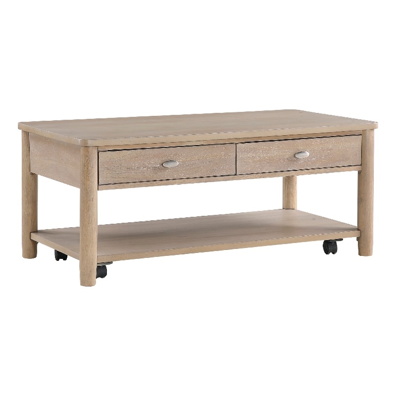 Neka Coffee Table- Farmhouse Natural Brown Wood and Veneer- 48 Inch