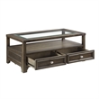 Berny Coffee Table- 2 Drawer and Glass Top- Charcoal Brown 46 Inch