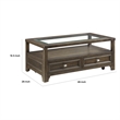Berny Coffee Table- 2 Drawer and Glass Top- Charcoal Brown 46 Inch