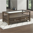 Berny Coffee Table- 2 Drawer and Glass Top- Charcoal Brown 46 Inch