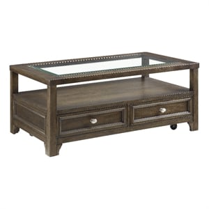 Berny Coffee Table- 2 Drawer and Glass Top- Charcoal Brown 46 Inch