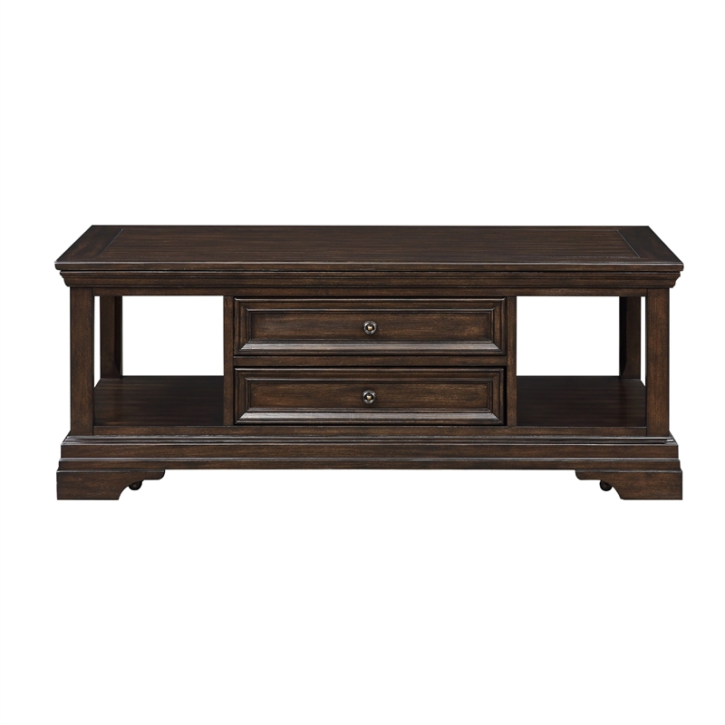 Tabby Lift-Top Coffee Table- Side Shelves and Caster Wheels- Brown