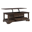 Tabby Lift-Top Coffee Table- Side Shelves and Caster Wheels- Brown