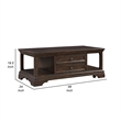 Tabby Lift-Top Coffee Table- Side Shelves and Caster Wheels- Brown