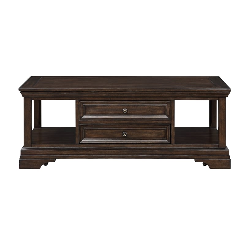 Tabby Lift-Top Coffee Table- Side Shelves and Caster Wheels- Brown