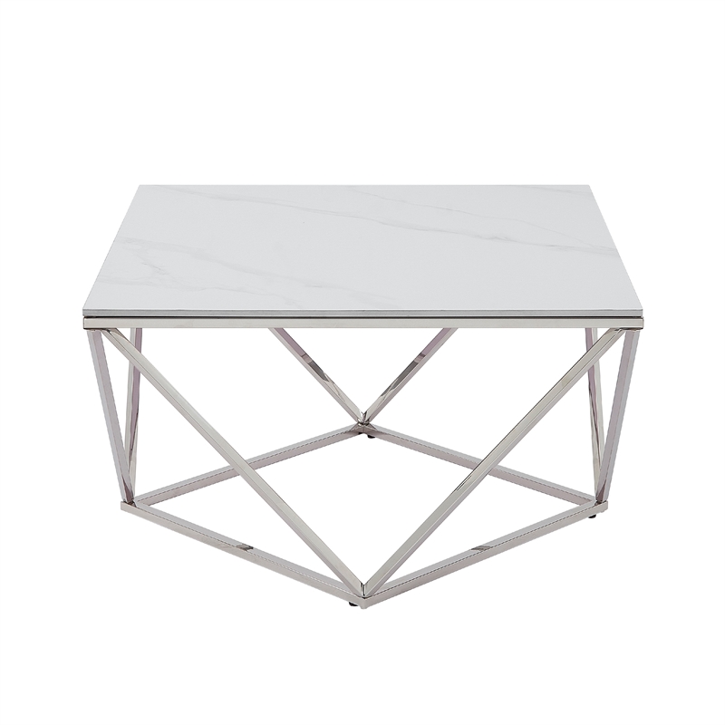 Allie Coffee Table- Sintered Stone- Silver Stainless Steel 32 Inch