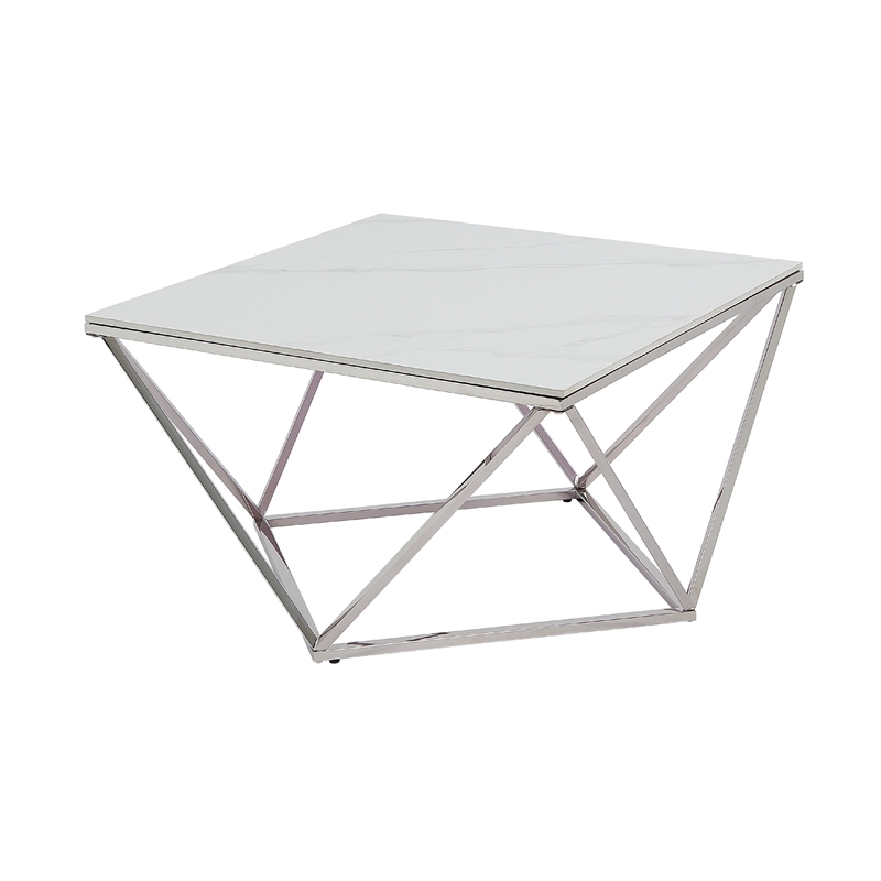Allie Coffee Table- Sintered Stone- Silver Stainless Steel 32 Inch