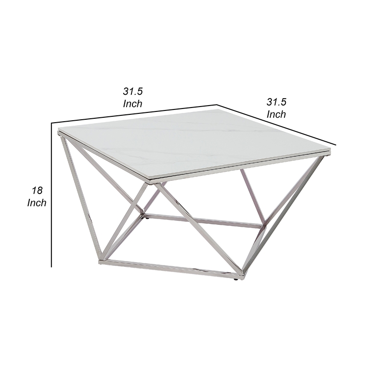 Allie Coffee Table- Sintered Stone- Silver Stainless Steel 32 Inch