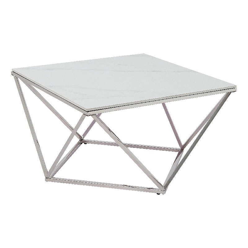 Allie Coffee Table- Sintered Stone- Silver Stainless Steel 32 Inch