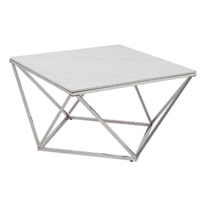 Allie Coffee Table- Sintered Stone- Silver Stainless Steel 32 Inch