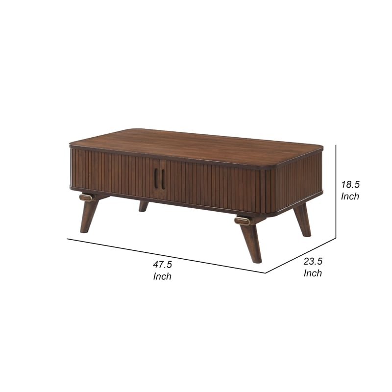 Manny Coffee Table- 2 Tambour Doors- A-Frame Walnut Brown 48 Inch