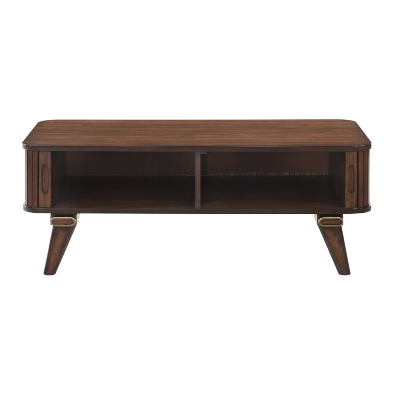 Manny Coffee Table- 2 Tambour Doors- A-Frame Walnut Brown 48 Inch