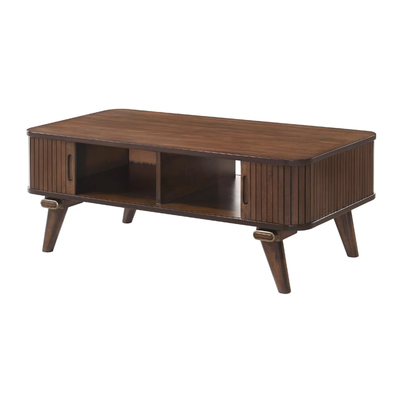 Manny Coffee Table- 2 Tambour Doors- A-Frame Walnut Brown 48 Inch
