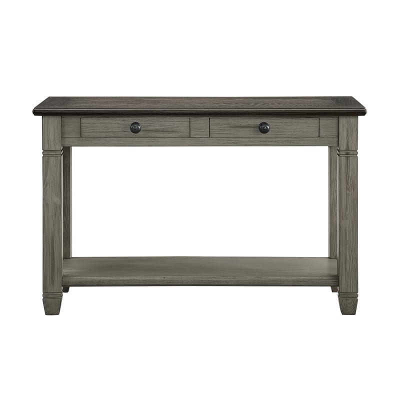 Rome 48 Inch Sofa Table- Rectangular- 2 Drawers- Brown- Gray- Solid Wood
