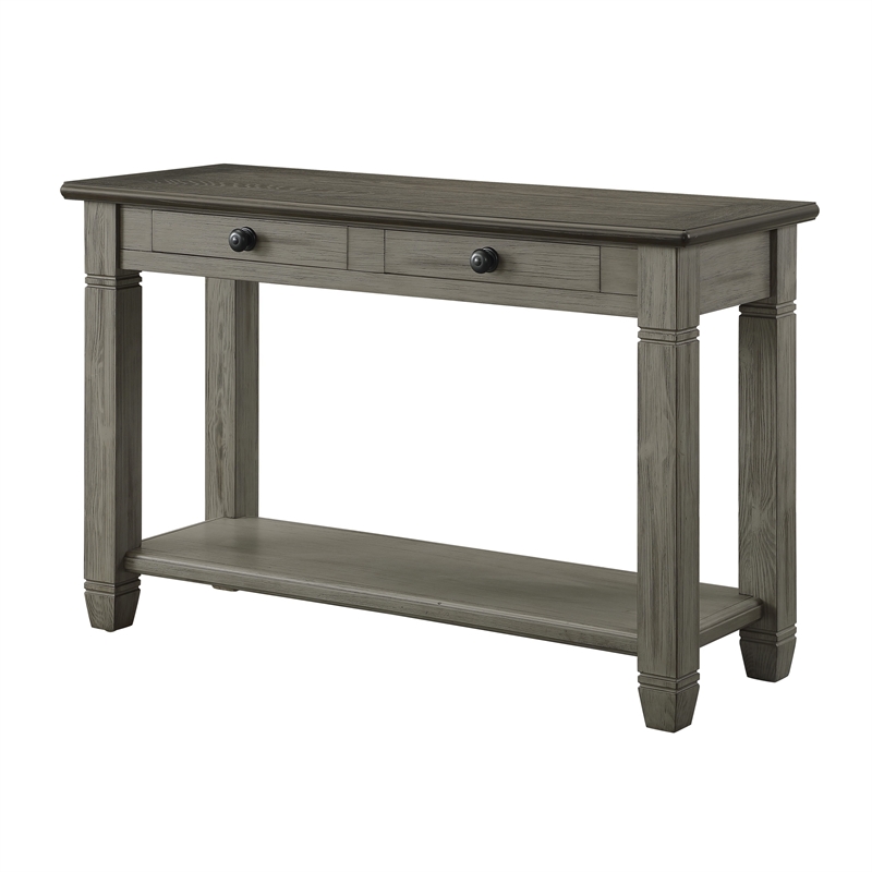 Rome 48 Inch Sofa Table- Rectangular- 2 Drawers- Brown- Gray- Solid Wood