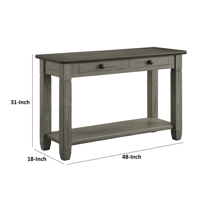 Rome 48 Inch Sofa Table- Rectangular- 2 Drawers- Brown- Gray- Solid Wood