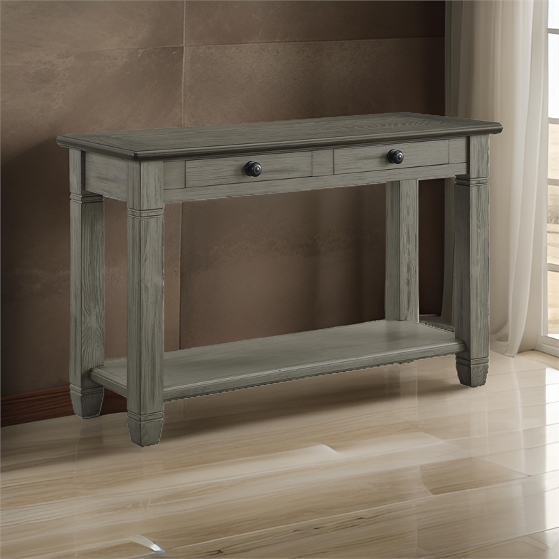 Rome 48 Inch Sofa Table- Rectangular- 2 Drawers- Brown- Gray- Solid Wood