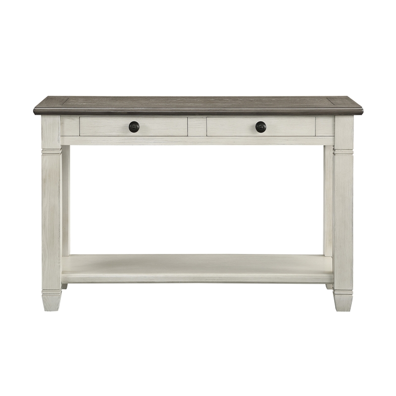 Rome 48 Inch Sofa Table- Rectangular- 2 Drawers- White- Brown- Solid Wood