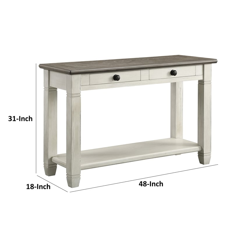 Rome 48 Inch Sofa Table- Rectangular- 2 Drawers- White- Brown- Solid Wood