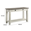 Rome 48 Inch Sofa Table- Rectangular- 2 Drawers- White- Brown- Solid Wood