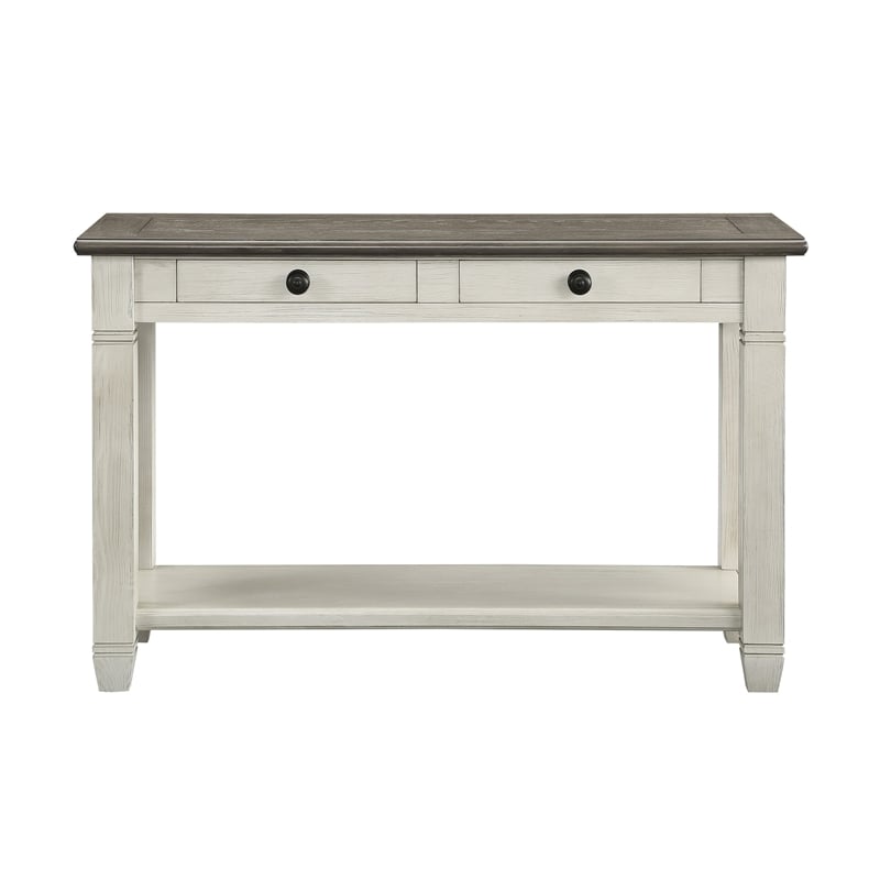 Rome 48 Inch Sofa Table- Rectangular- 2 Drawers- White- Brown- Solid Wood