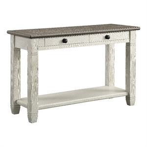 Rome 48 Inch Sofa Table- Rectangular- 2 Drawers- White- Brown- Solid Wood