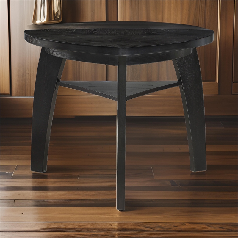 Elsaa 41 Inch Bar Height Table- Triangular- 1 Open Shelf Black Solid Wood