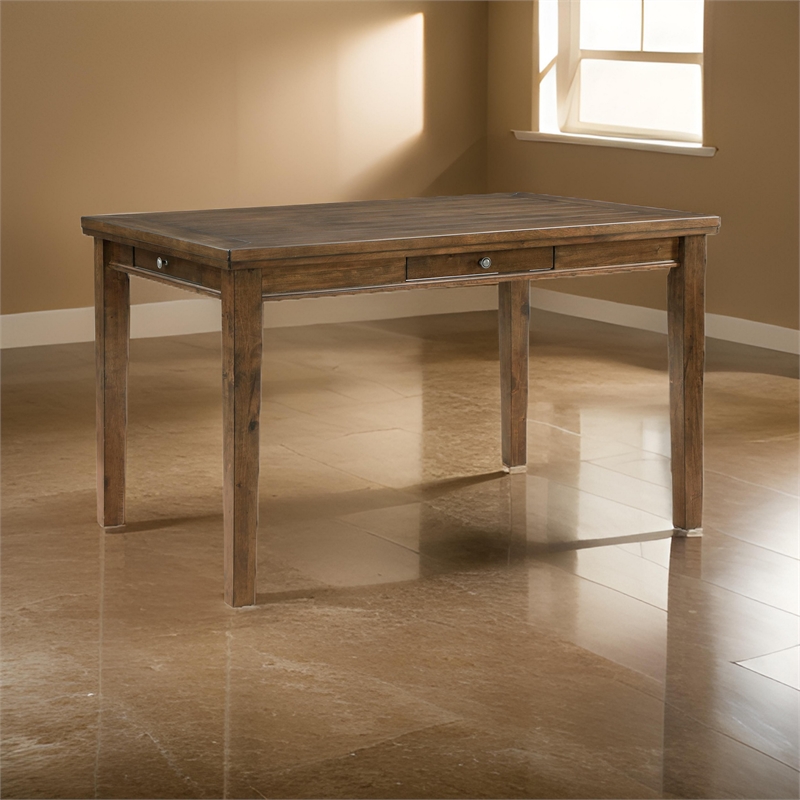 Trea 36 Inch Counter Height Table- Rectangular- 4 Drawers- Cherry Brown