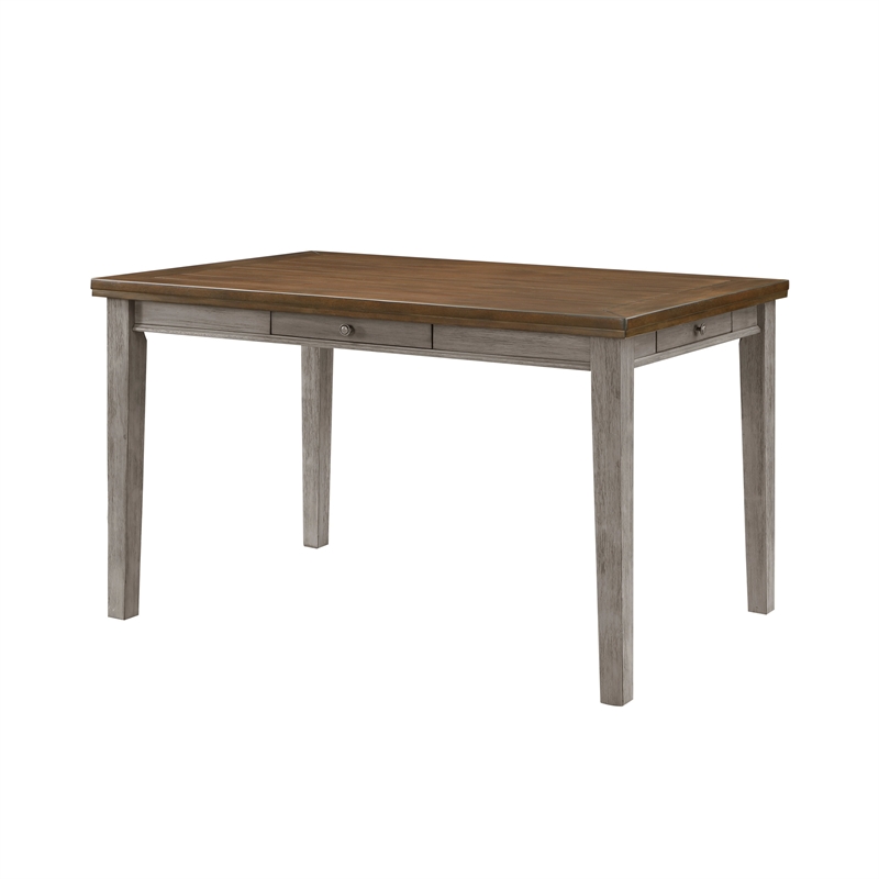 Trea 36 Inch Counter Height Table- 6 Seater- 4 Drawers- Cherry Brown- Gray