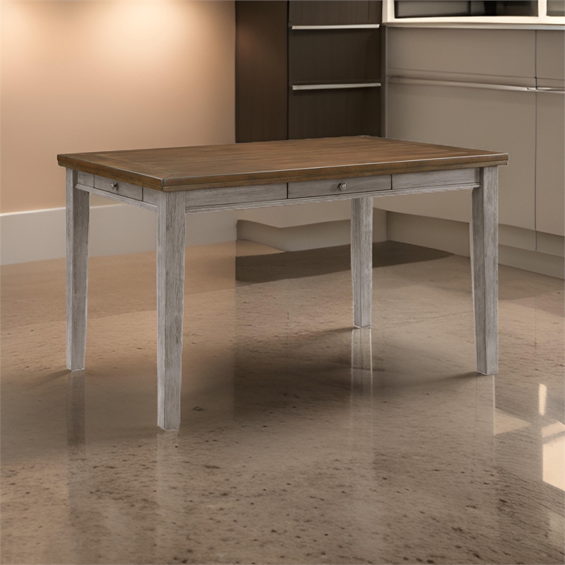 Trea 36 Inch Counter Height Table- 6 Seater- 4 Drawers- Cherry Brown- Gray