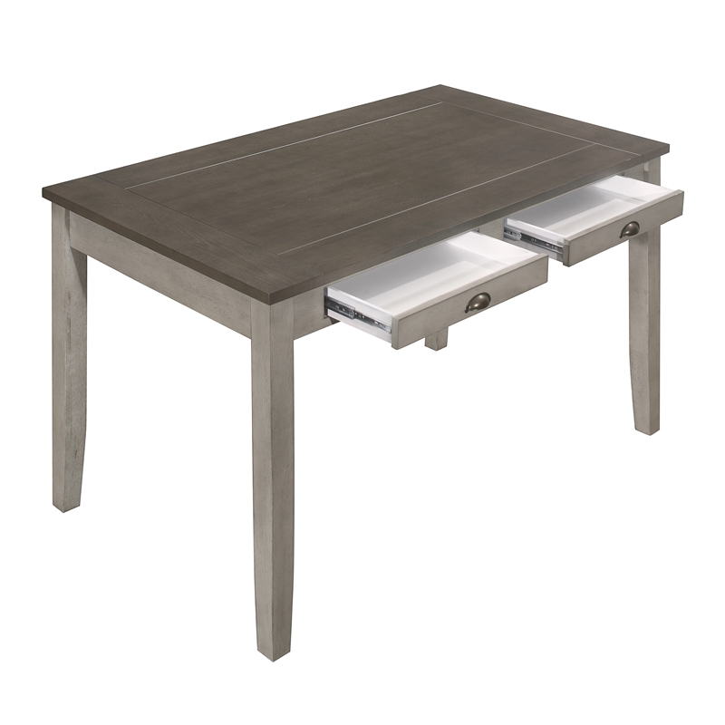 Brian 37 Inch Counter Height Table- Brown Top- 4 Drawers- Gray Solid Wood