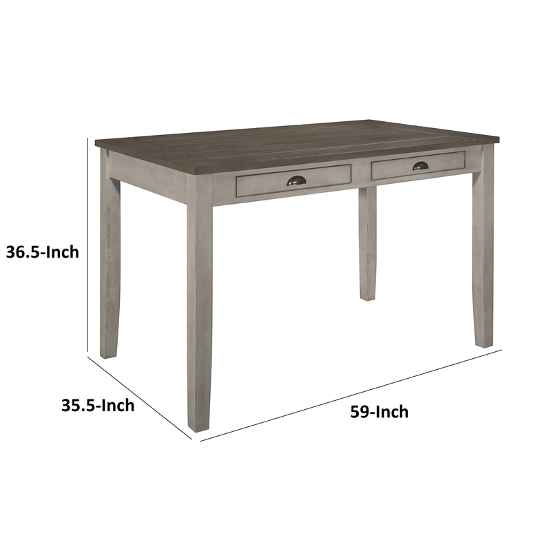 Brian 37 Inch Counter Height Table- Brown Top- 4 Drawers- Gray Solid Wood