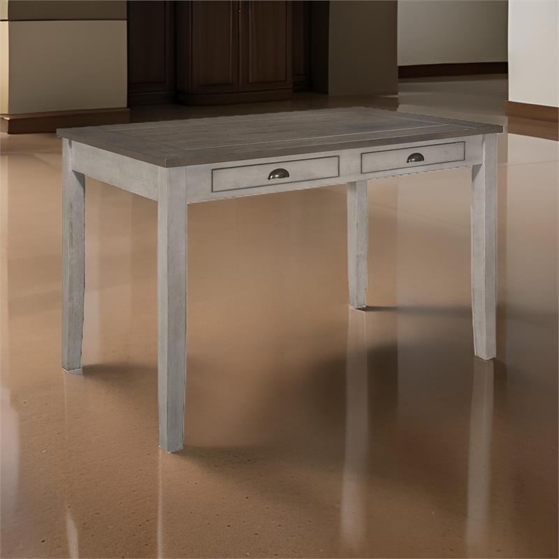 Brian 37 Inch Counter Height Table- Brown Top- 4 Drawers- Gray Solid Wood