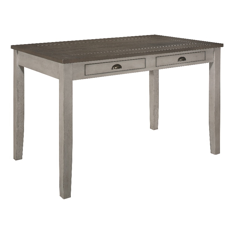 Brian 37 Inch Counter Height Table- Brown Top- 4 Drawers- Gray Solid Wood