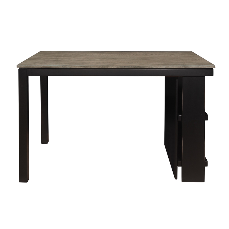 Tim 60 Inch Counter Height Table- 2 Built in Shelves- Gray- Black Wood