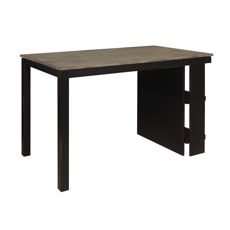 Tim 60 Inch Counter Height Table- 2 Built in Shelves- Gray- Black Wood