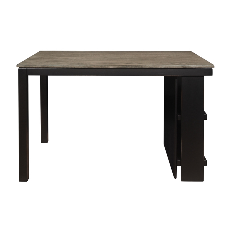 Tim 60 Inch Counter Height Table- 2 Built in Shelves- Gray- Black Wood