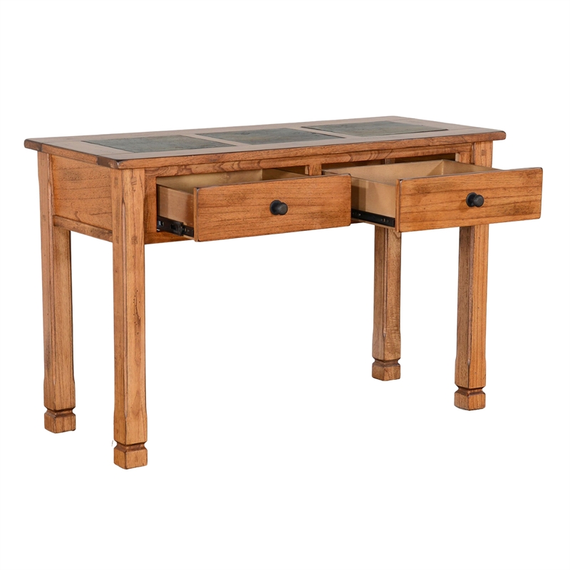 Marv Sofa Table w 2 Drawers- 48 Inch Rectangular Slate Inlay- Brown