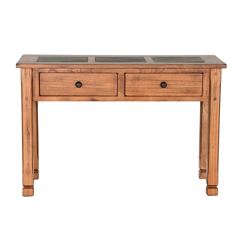 Marv Sofa Table w 2 Drawers- 48 Inch Rectangular Slate Inlay- Brown