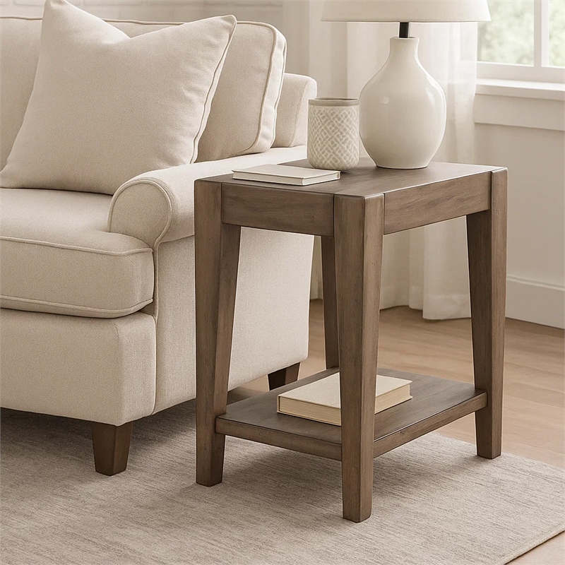 Yael Accent Side Table- Tapered Legs- 25 Inch Rectangular- Brown