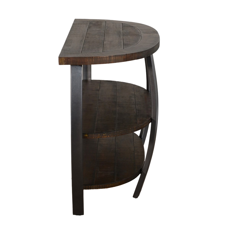 Flint Sofa Table w 2 Shelves- 52 Inch Semi Circle Top- Brown- Barrel