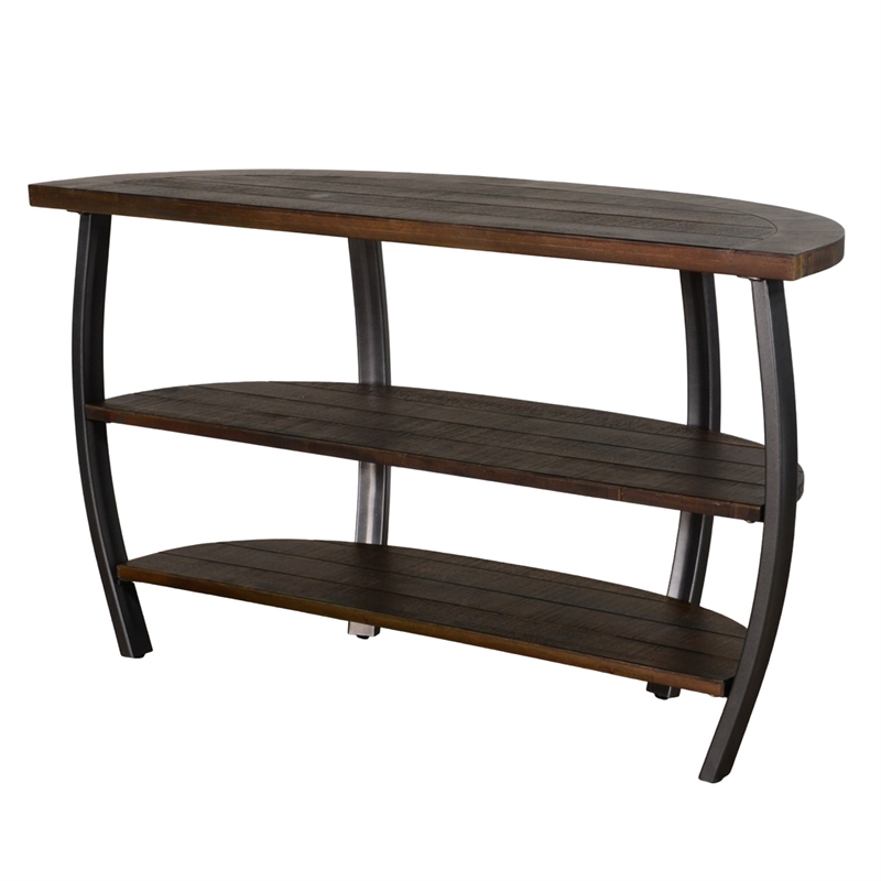 Flint Sofa Table w 2 Shelves- 52 Inch Semi Circle Top- Brown- Barrel