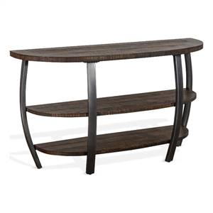 Flint Sofa Table w 2 Shelves- 52 Inch Semi Circle Top- Brown- Barrel