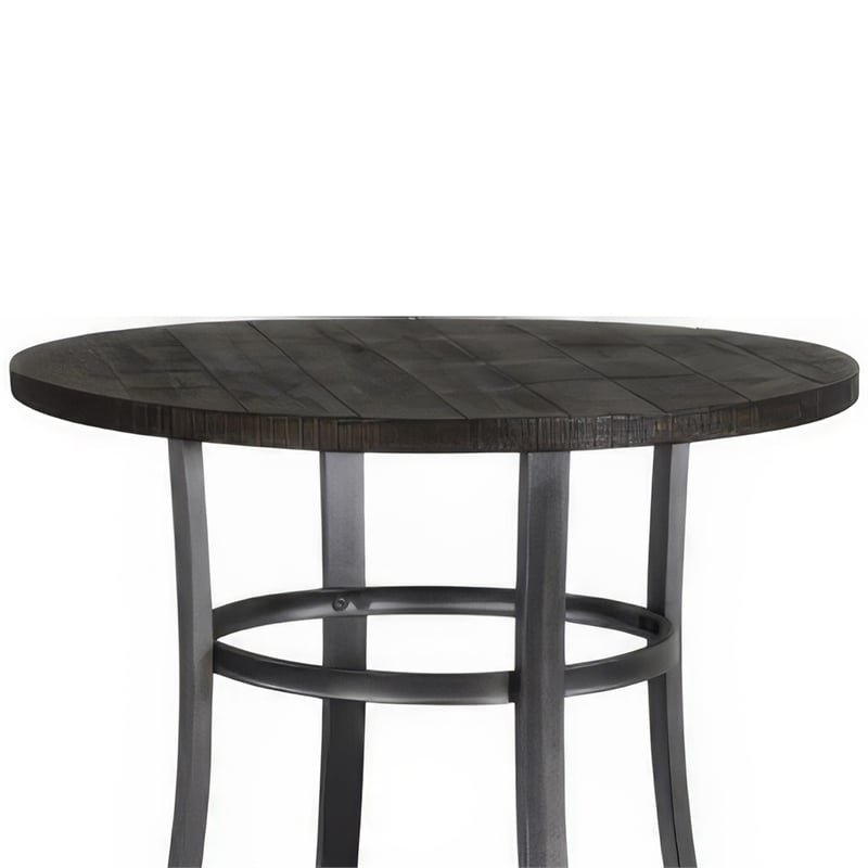 Flint Counter Height Table Round 36 Inch- Dark Brown Mahogany w Metal