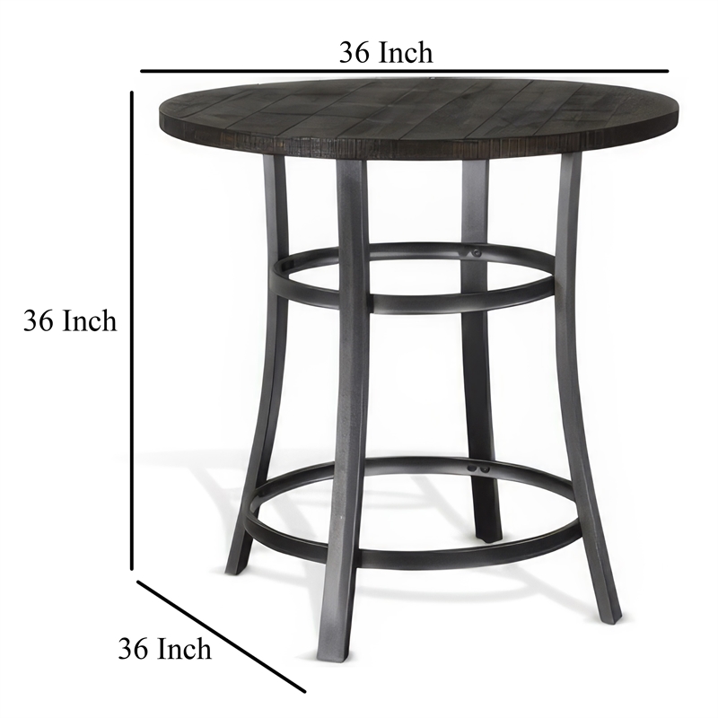 Flint Counter Height Table Round 36 Inch- Dark Brown Mahogany w Metal